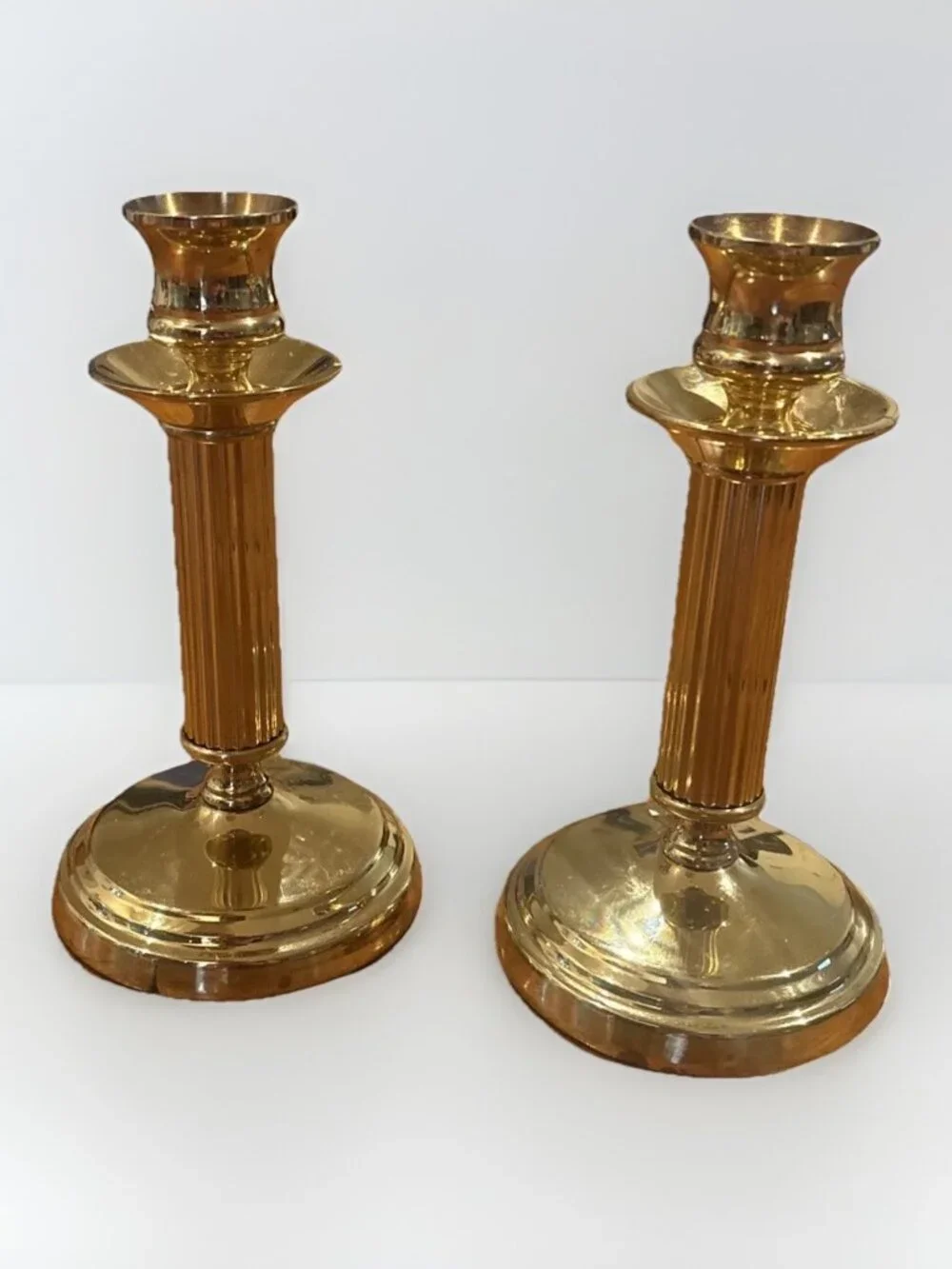 Vintage Brass Candlesticks Pair 6.25” Tall Matching Ribbed Table Mantle Holders